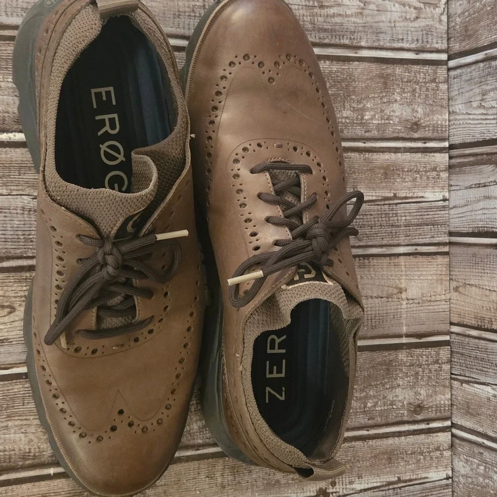 Sz 10.5 M Mens Cole Haan 4.Zerogrand Brown Leather Wingtip Oxford Shoes VGUC